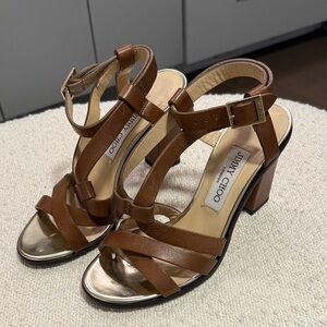 Jimmy Choo Brown Leather Crossover Sandals